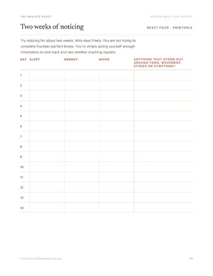 The Two Weeks of Noticing tracker page from the guide